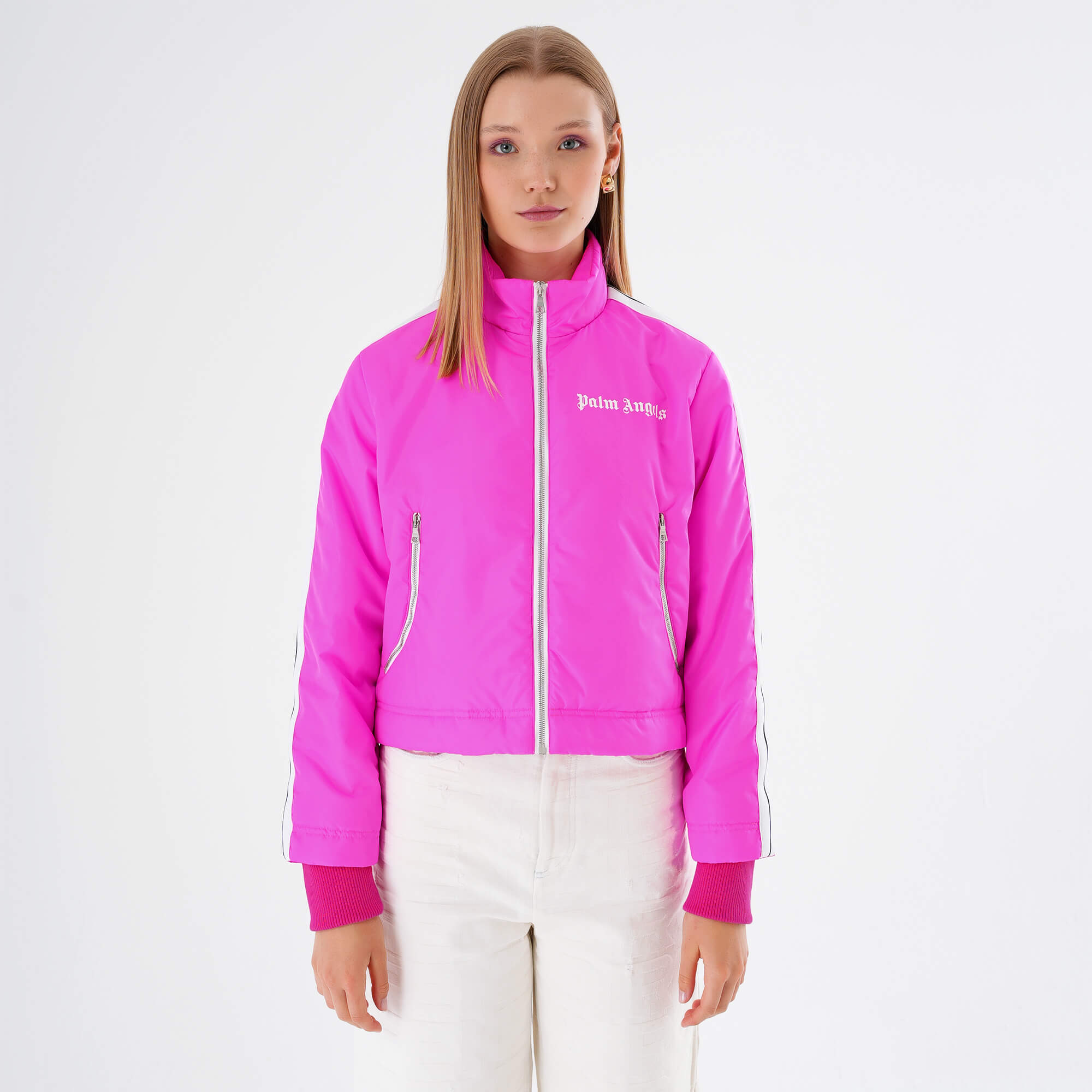 Palm Angels - Neon Pink Logo Print Puffer Jacket M 